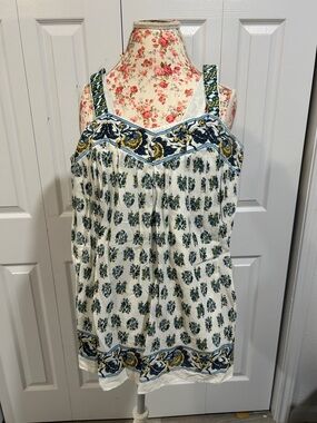 Boho Floral White Camisole with Blue & Yellow Trim